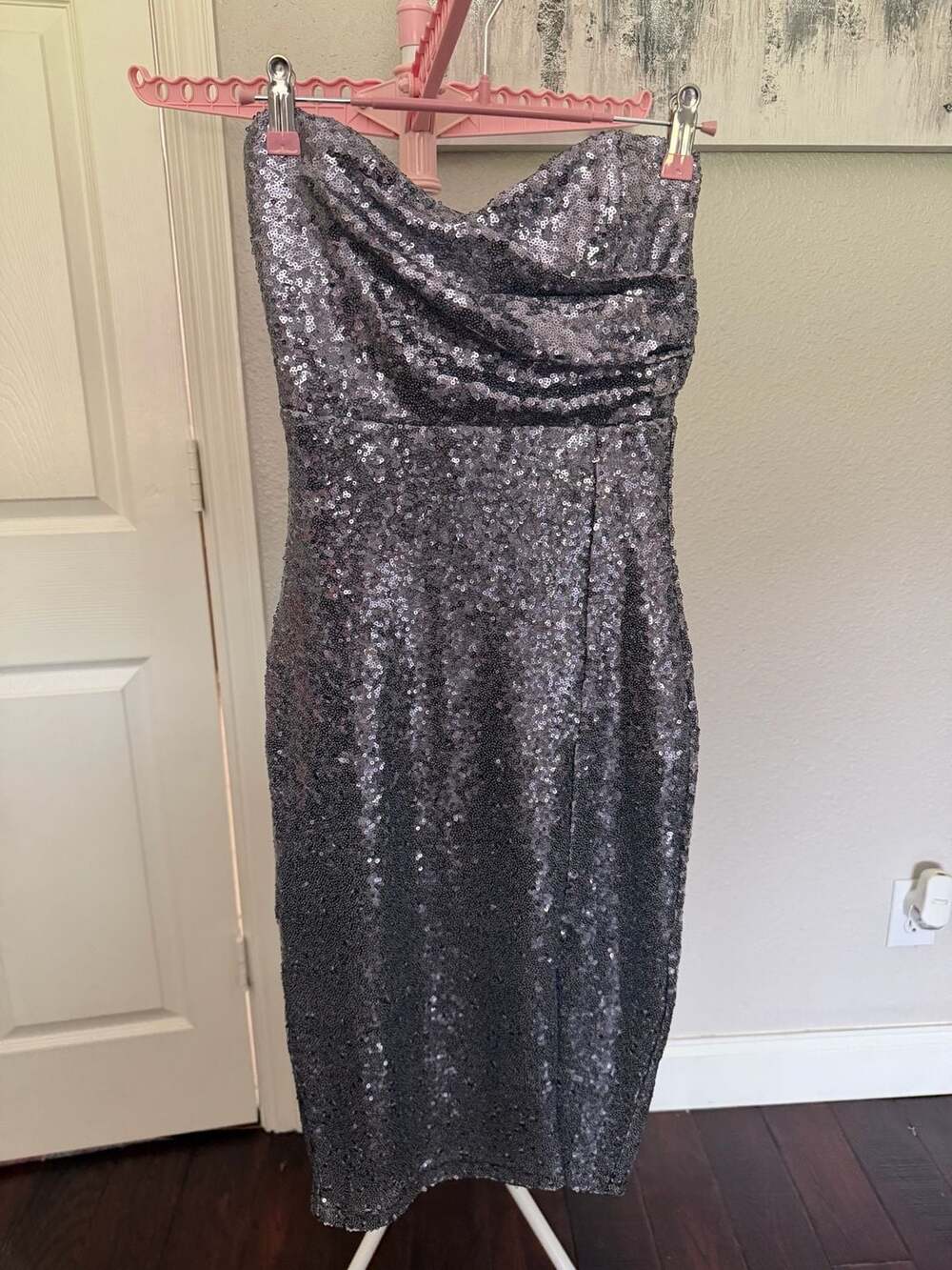Charlotte Russe Strapless Silver Sequin Bodycon Dress